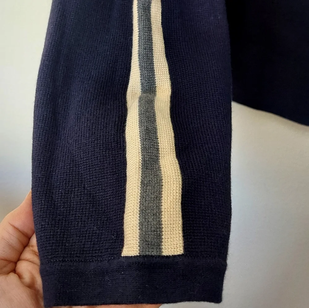 Woolrich Men's Crewneck Navy With Tan & Gray Racing Stripe Size XL 100% Cotton